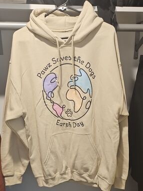 PAWZ Cream Hoodie with Pastel Blue, Pink & Purple Earth Day Graphic